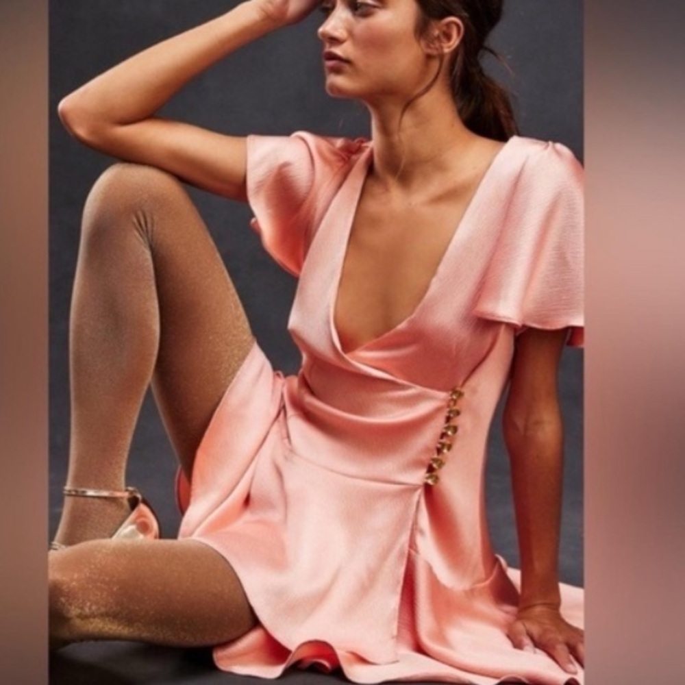 New! Free People Scarlett mini dress Pink & Gold nwot 33454